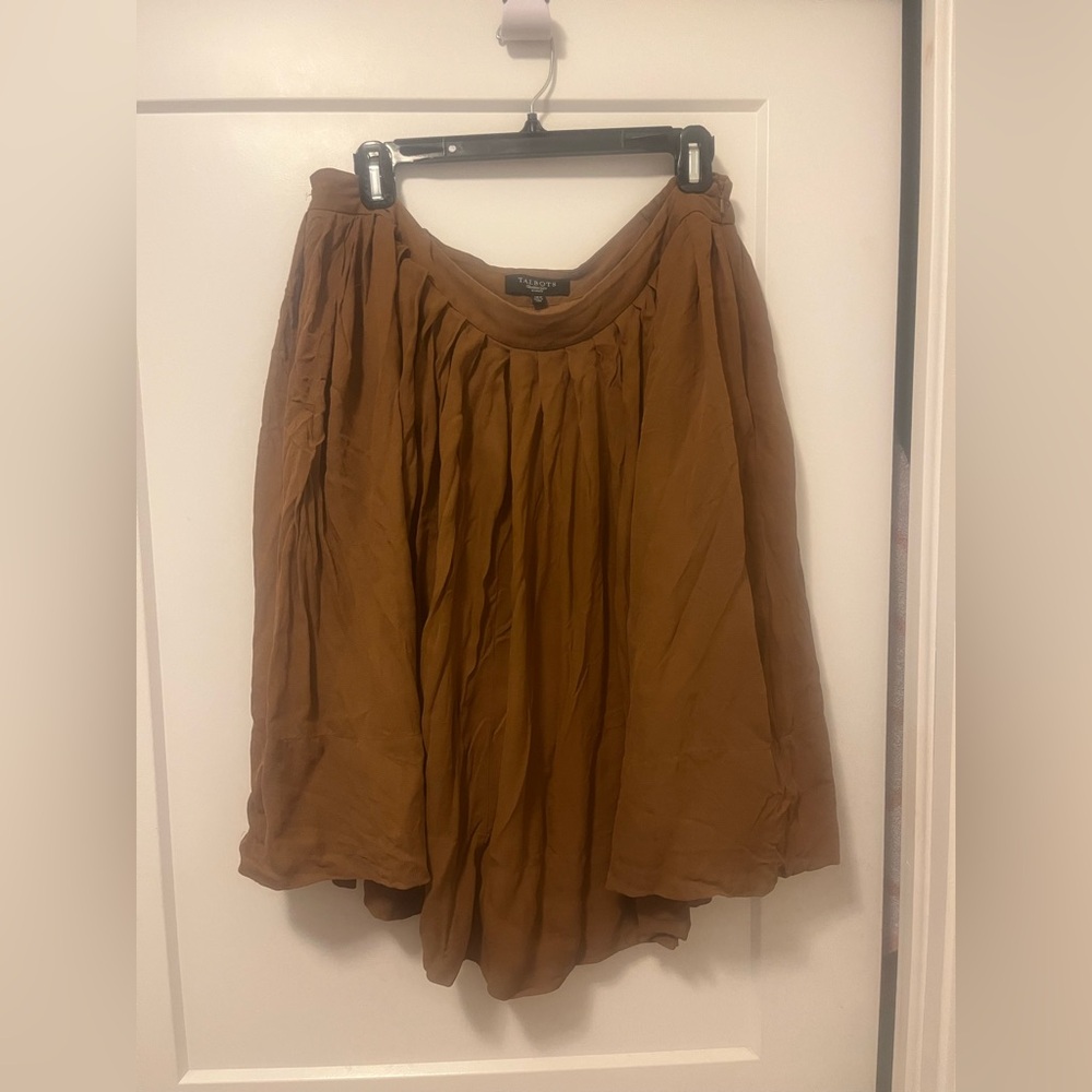 Talbots Womens Lined camel Flirty Pleated Georgette Silk Skirt